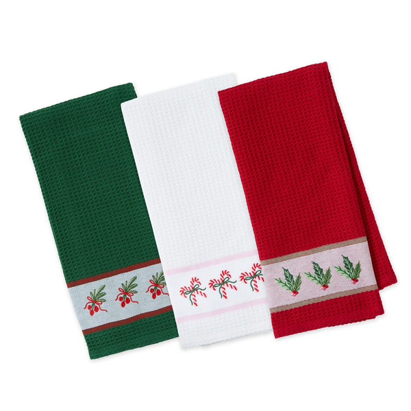 Holiday Party Embroidered Dishtowels Mixed Dozen