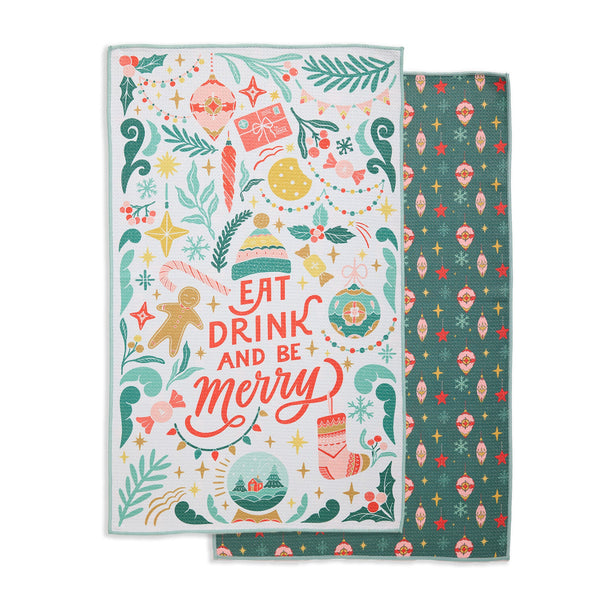 Eat Drink Be Merry Printed Microfiber Dishtowel