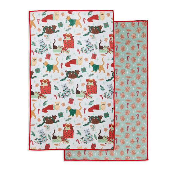 Christmas Kitties Printed Microfiber Dishtowel