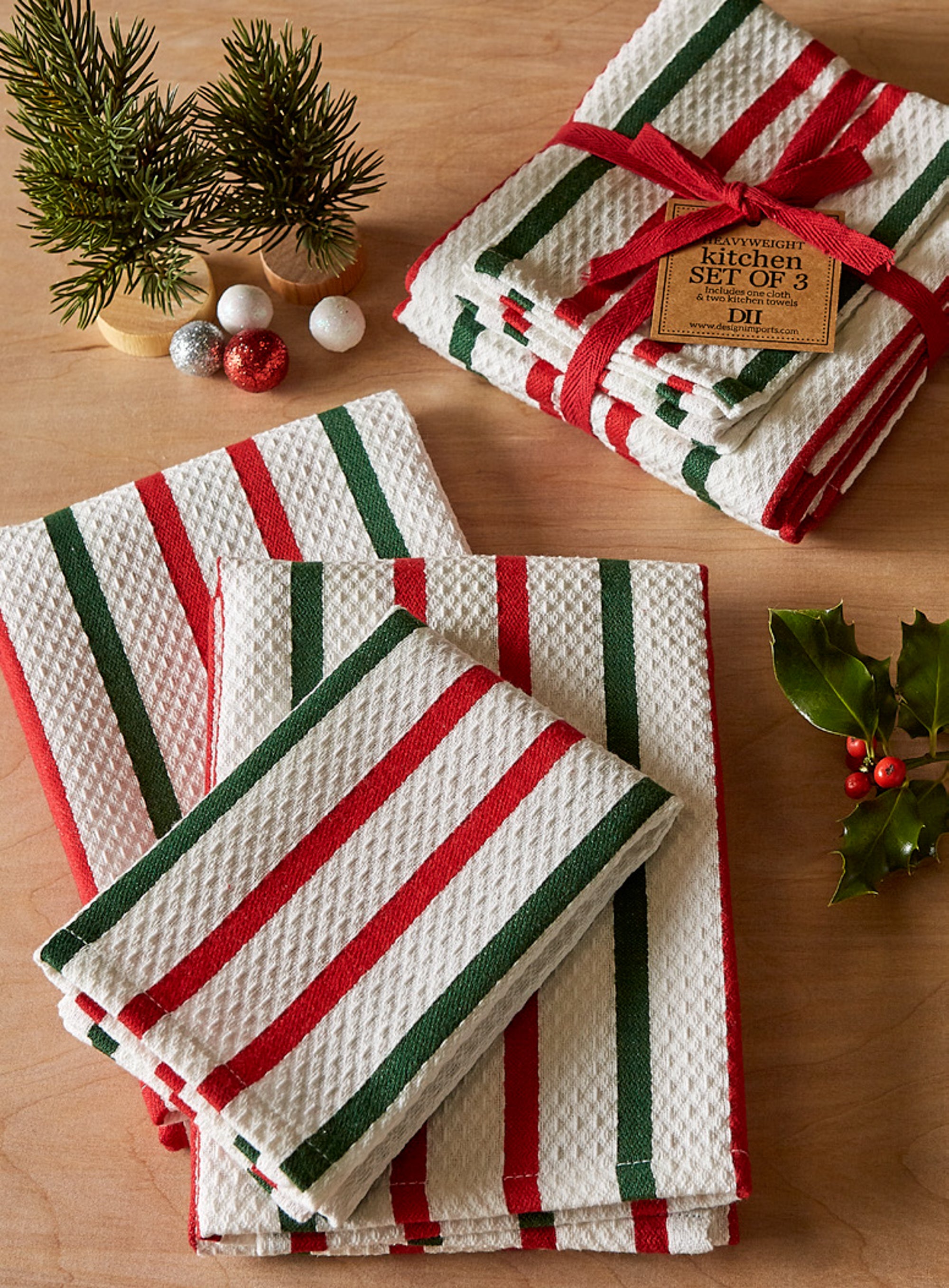 Design Imports Holiday Stripes Kitchen Towels & Dish Cloths - Set of 6 -  20170323