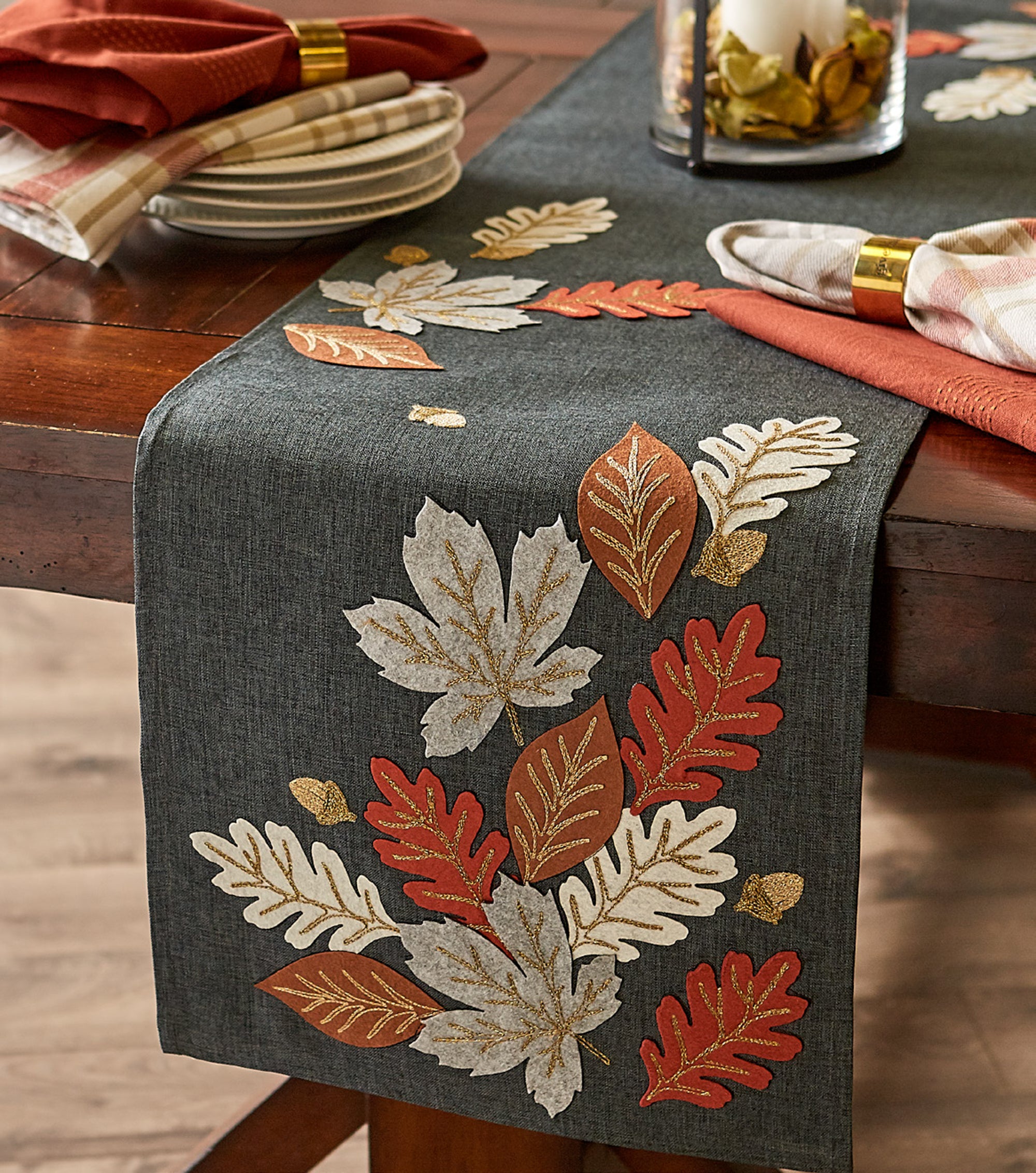 Wholesale Autumn Leaves Embroidered Table Runner - 14 X 70