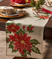 Poinsettia Holly Embroidered Table Runner - 14 X 70