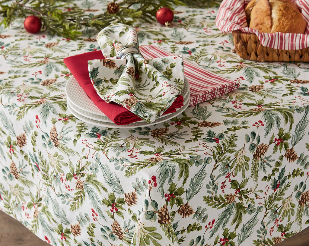 HOLIDAY SPRIGS PRINTED TABLECLOTH -  60 X 84"