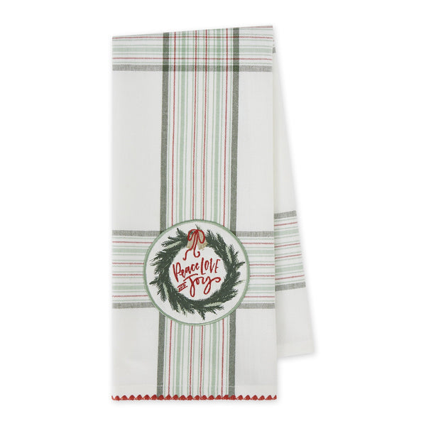 Peace Love Joy Embellished Dishtowel