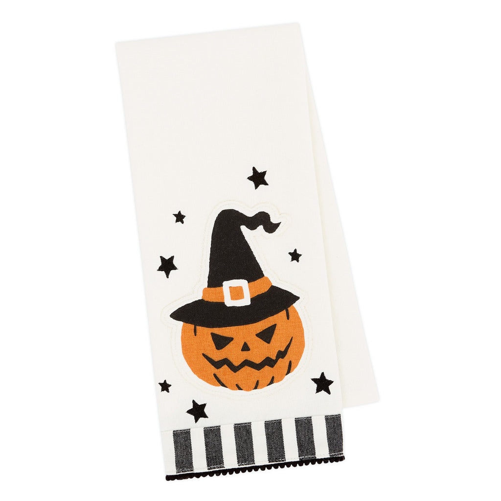 Witchy Pumpkin Embellished Dishtowel