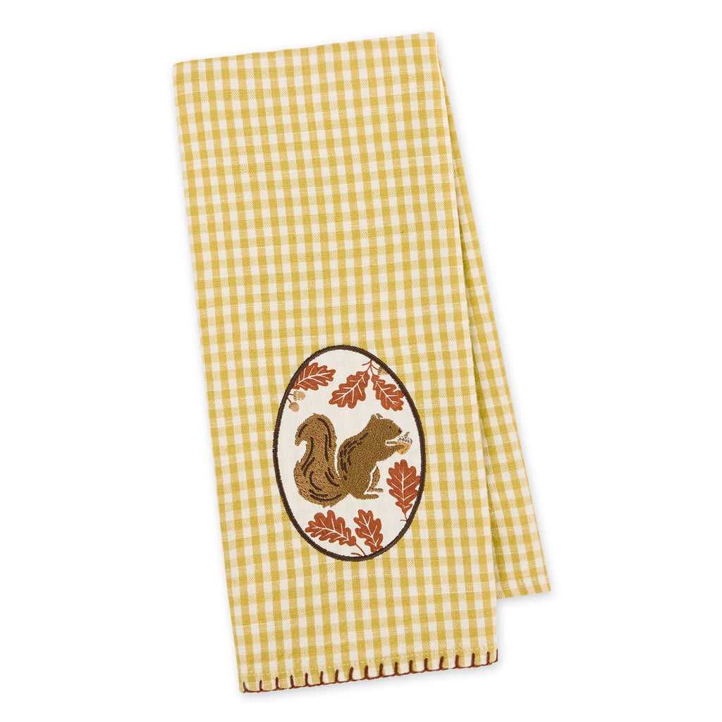 Acorn Squirrel Embellished Dishtowel