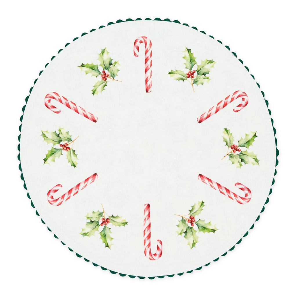 Candy Canes & Holly Printed Round Placemat