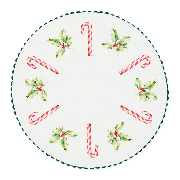 Candy Canes & Holly Printed Round Placemat