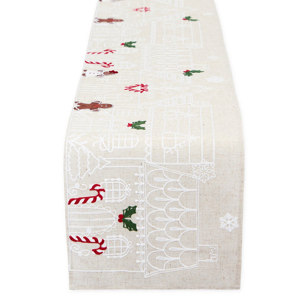 Gingerbread Town Embellished Table Runner - 14 x 70"