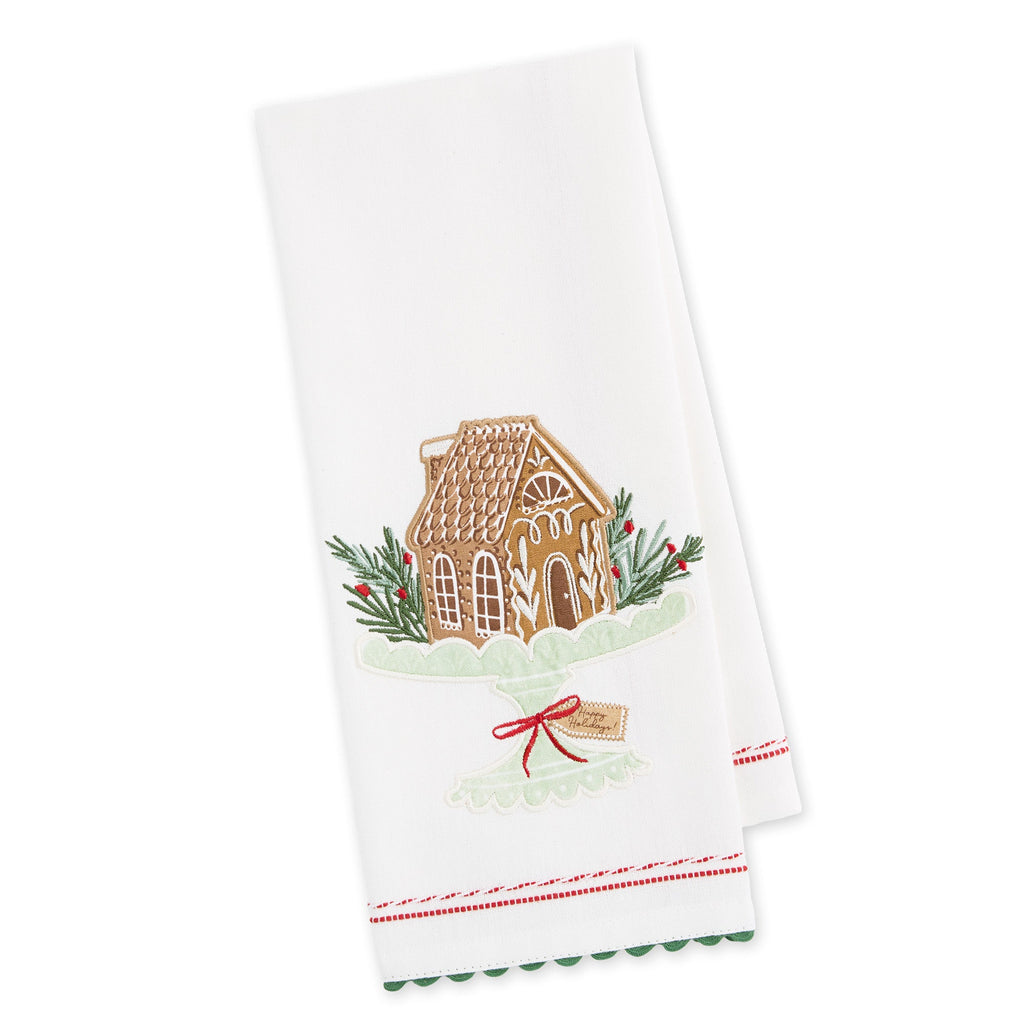 Gingerbread House Embellished Dishtowel