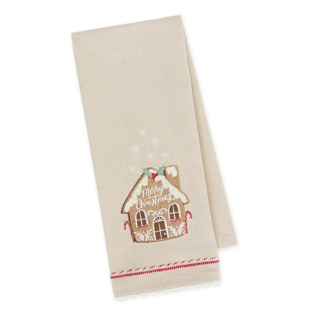 Merry Christmas Gingerbread Embellished Dishtowel
