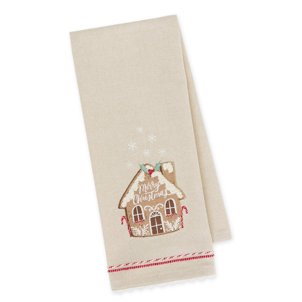 Merry Christmas Gingerbread Embellished Dishtowel