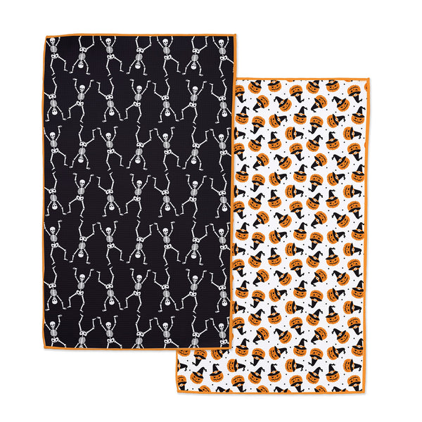 Skeleton Jack O Lanterns Printed Microfiber Dishtowel