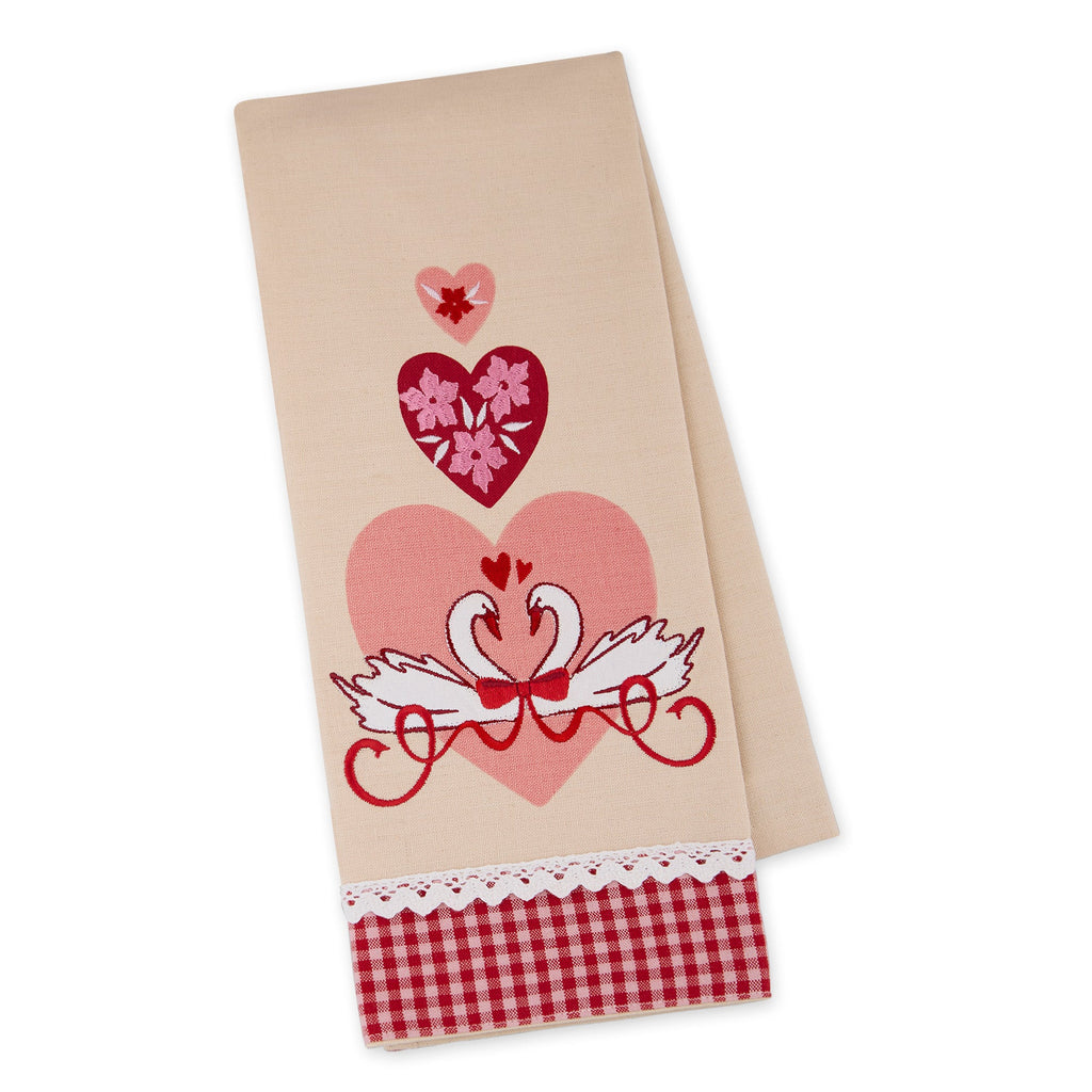 Sweet Swans Embellished Dishtowel