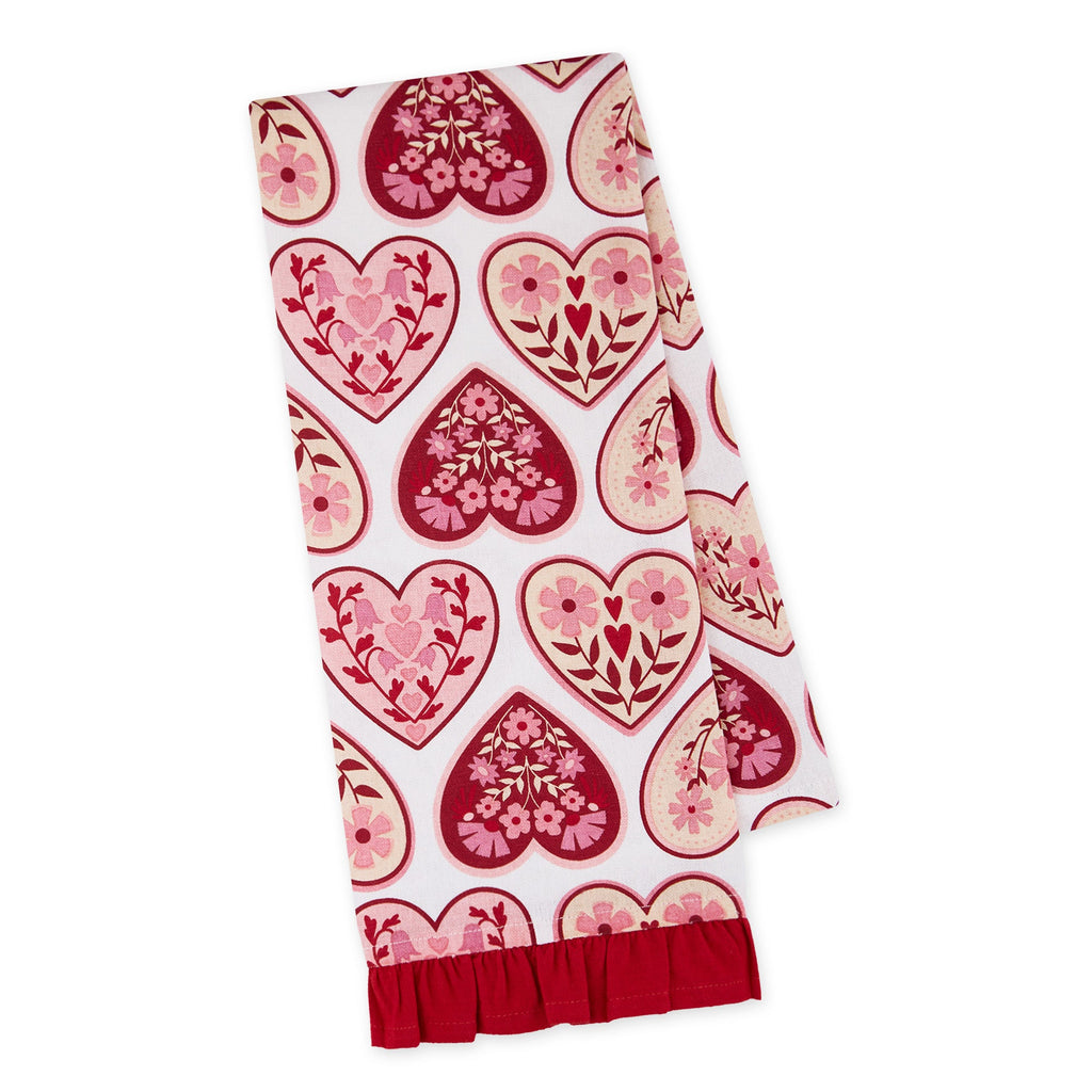 Heritage Hearts Embellished Dishtowel