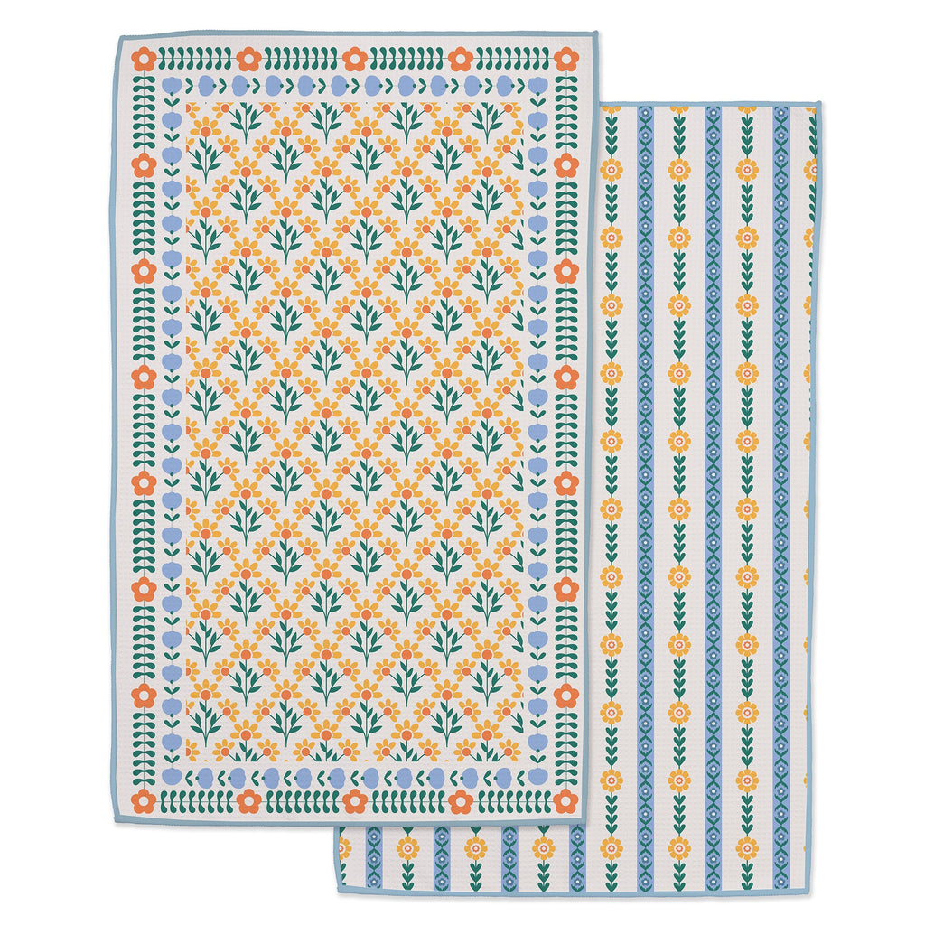 Scandi Spring Flowers Printed Microfiber Dishtowel