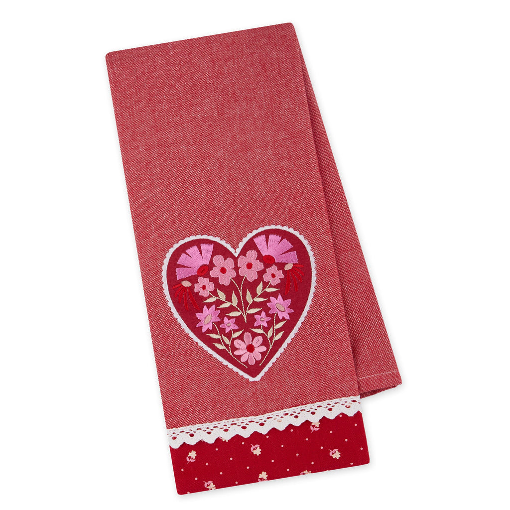 Big Heart Bloom Embellished Dishtowel