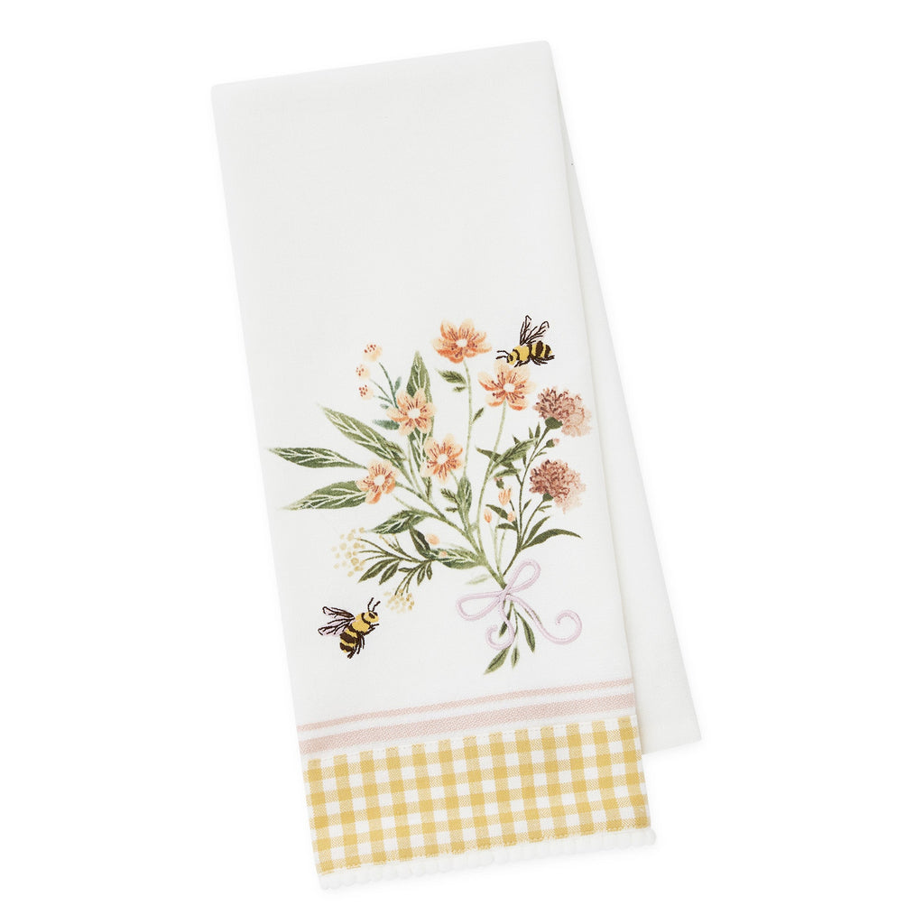 Sweet Bee Bouquet Embellished Dishtowel