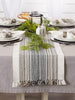 Black Striped Fringe Ribbed Table Runner 14X108