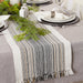 Black Striped Fringe Ribbed Table Runner 14X108