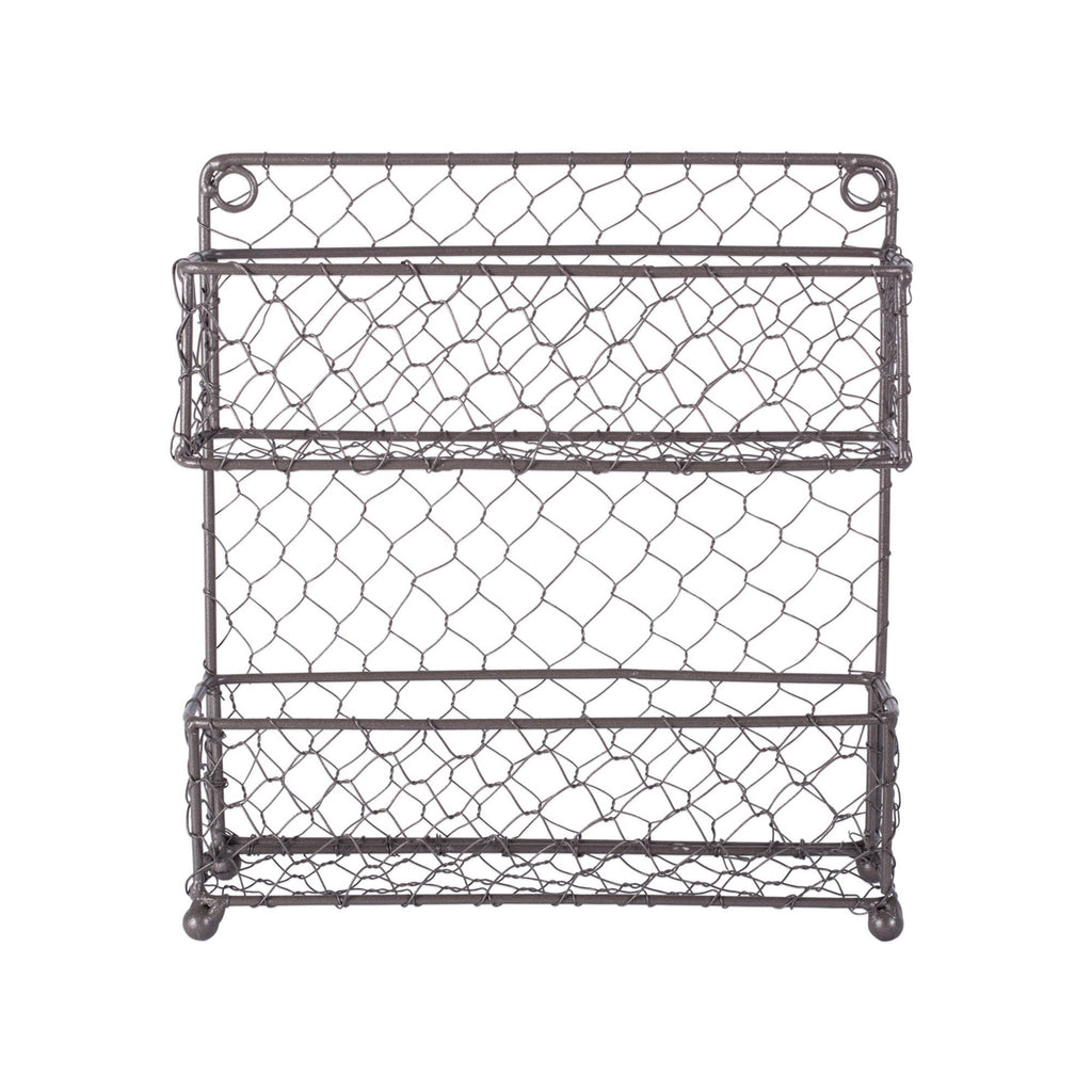 2 Tier Chicken Wire Spice Rack- Rustic Finish