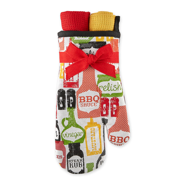 BBQ Condiments Oven Mitt Gift Set