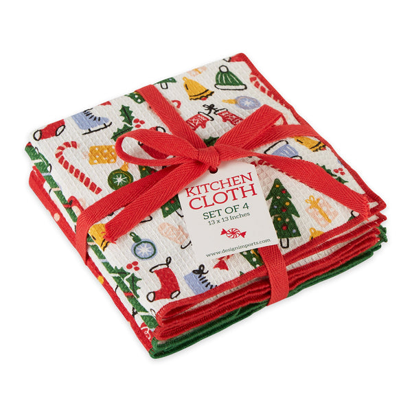 Holiday Vibes Printed Waffle Dishcloth Set Of 4