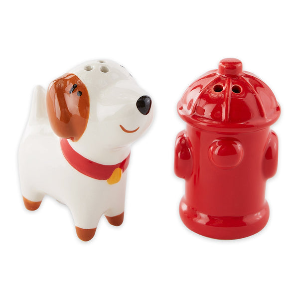 Dog And Fire Hydrant Ceramic Salt And Pepper Shaker