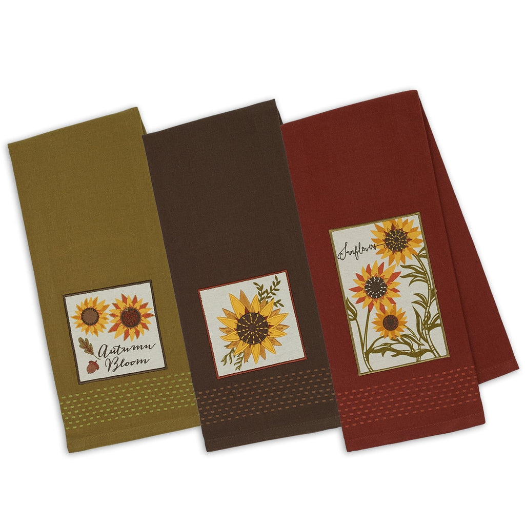 Rustic Sunflower Embellished Dishtowels - Mixed Dozen - DII Design Imports