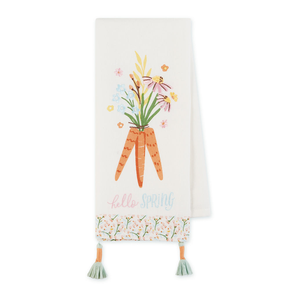 Hello Spring Carrots Embellished Dishtowel