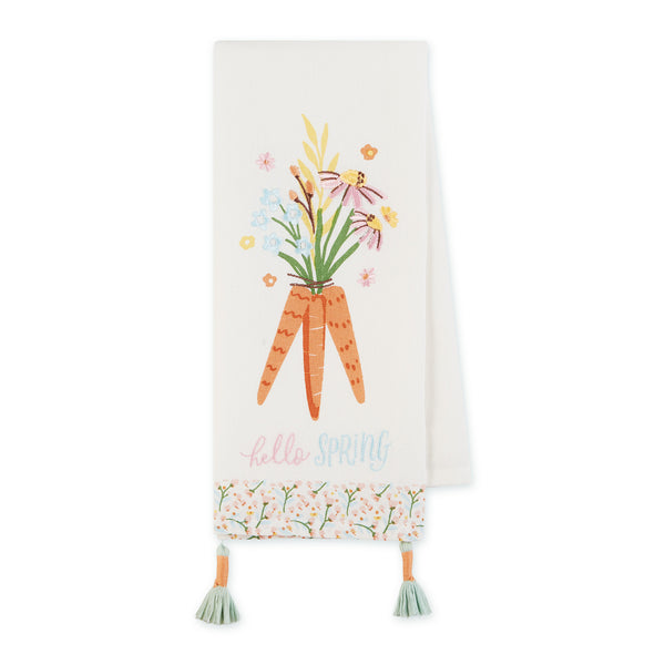 Hello Spring Carrots Embellished Dishtowel