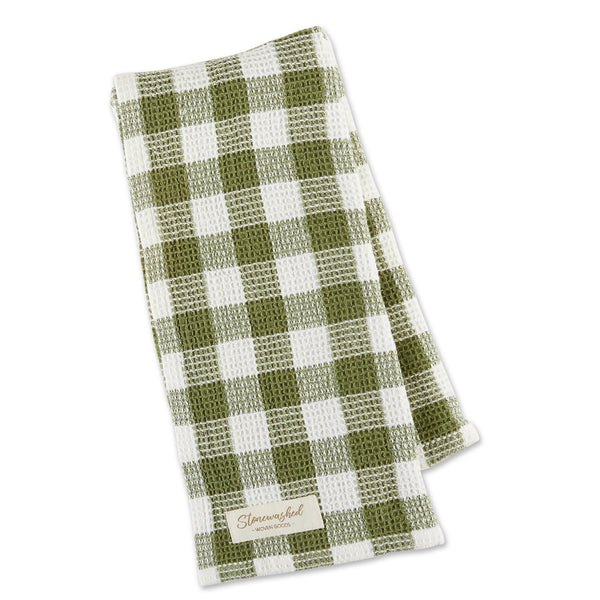 Olive Checker Washed Waffle Dishtowel