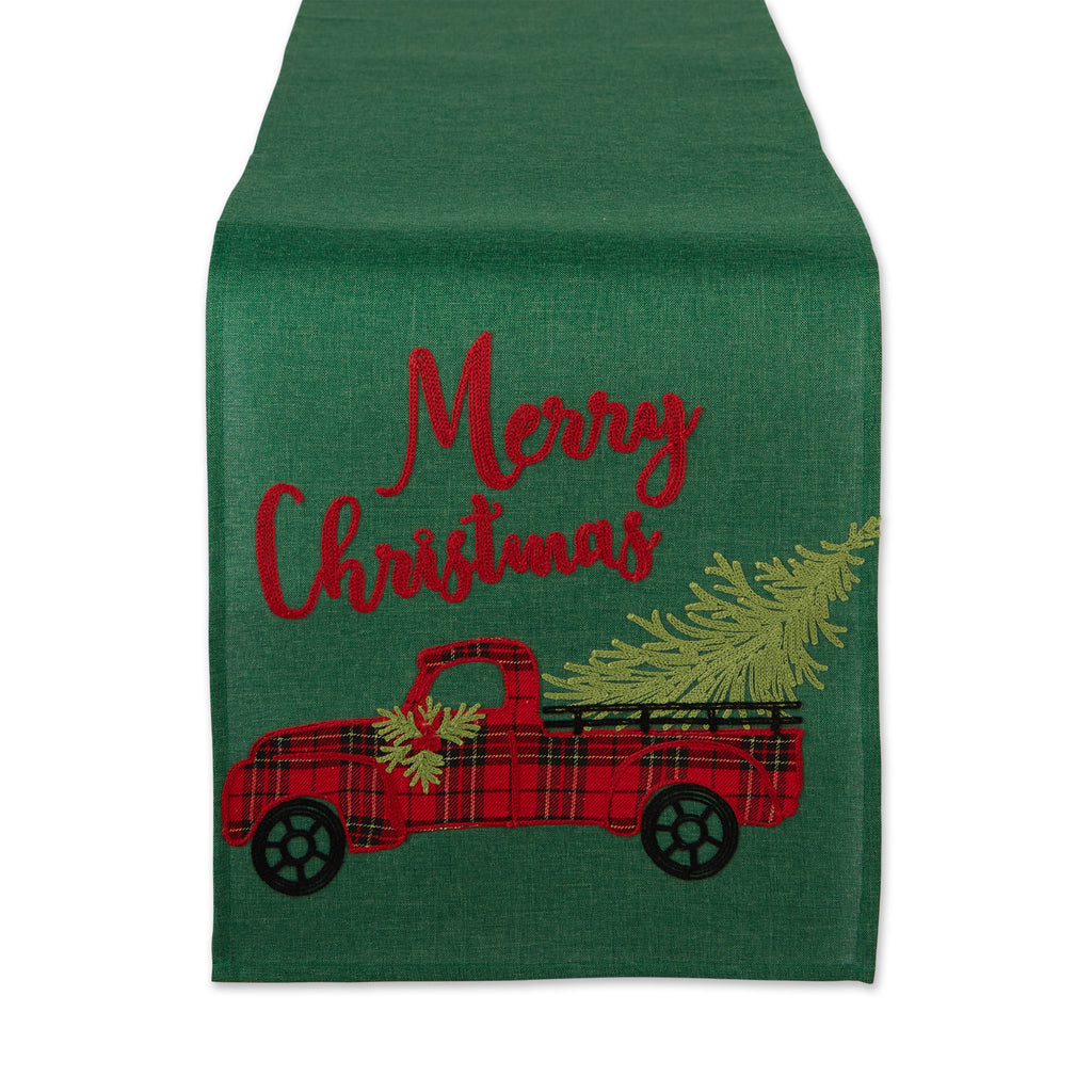 Merry Christmas Truck Embroidered Table Runner - 14 X 70