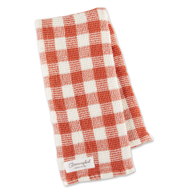 Ginger Checker Washed Waffle Dishtowel