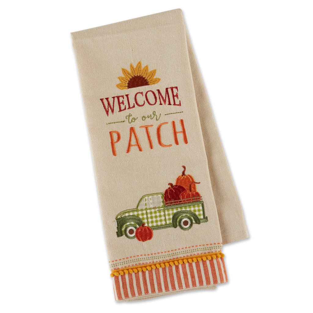 Pumpkin Patch Truck Embellished Dishtowel