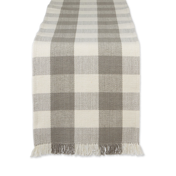 Dove Gray Check Fringe Table Runner - 13 X 108