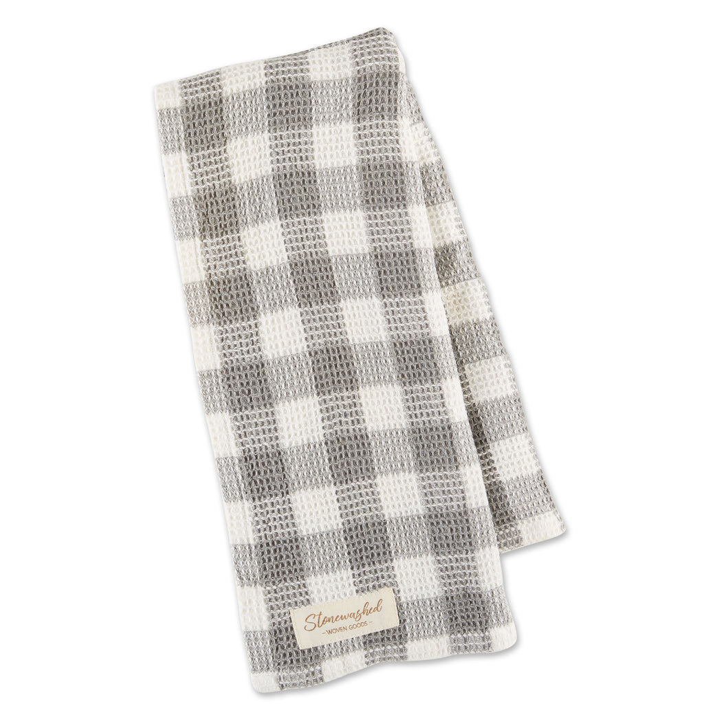 Dove Gray Checker Washed Waffle Dishtowel