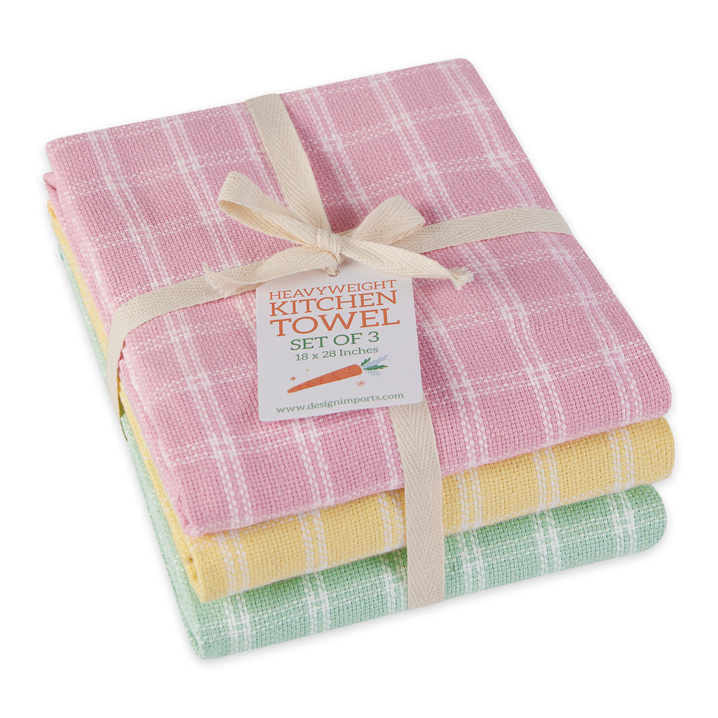 Spring Windowpane Plaid Heavyweight Dishtowel Set of 3