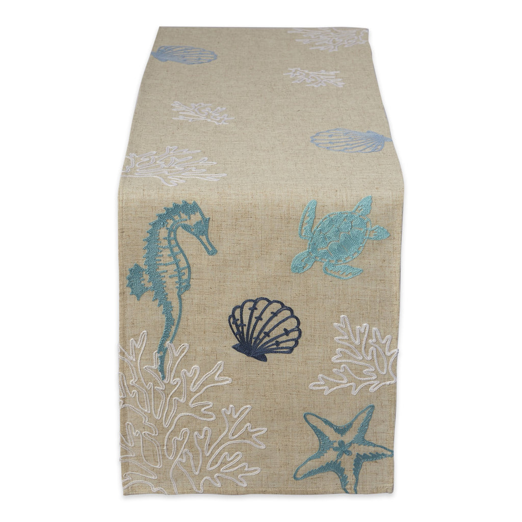SEASHORE EMBROIDERED TABLE RUNNER - 14 X 72"