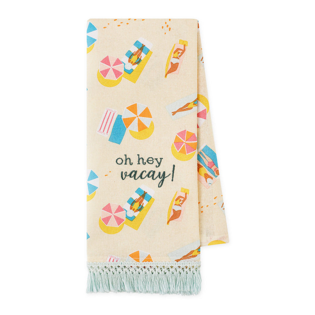 Oh Hey Vacay! Embellished Dishtowel