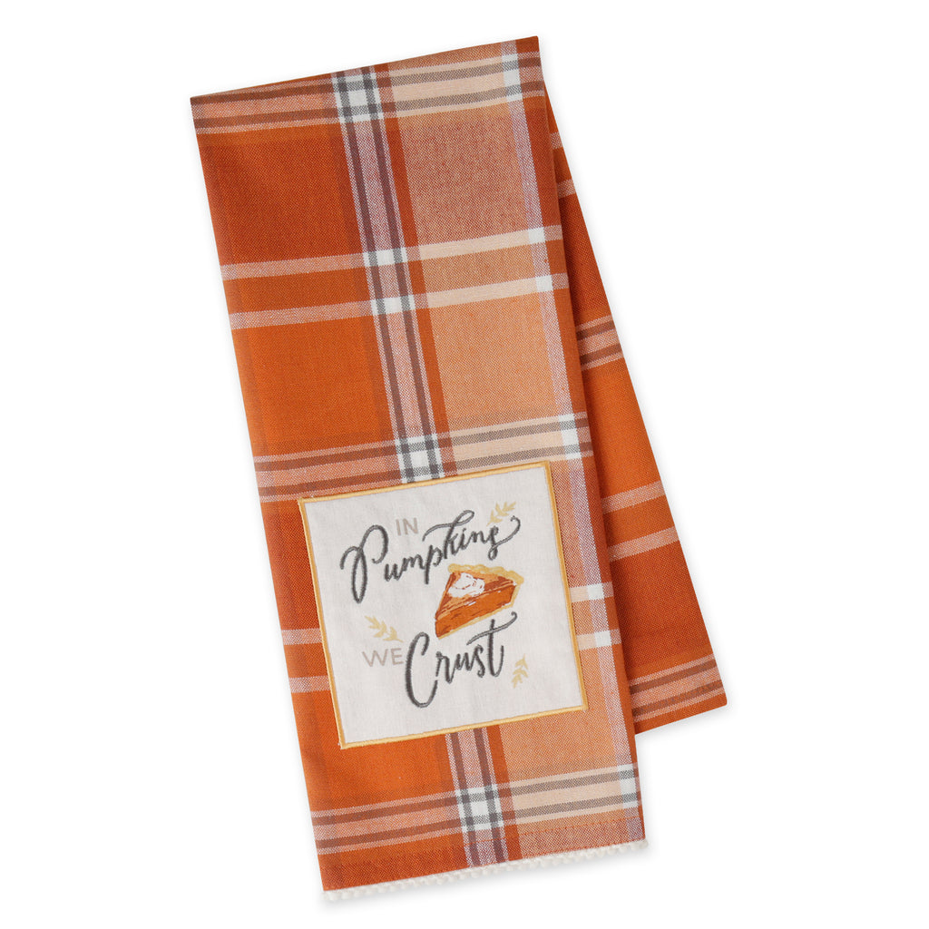 In Pumpkins We Crust Embellished Dishtowel