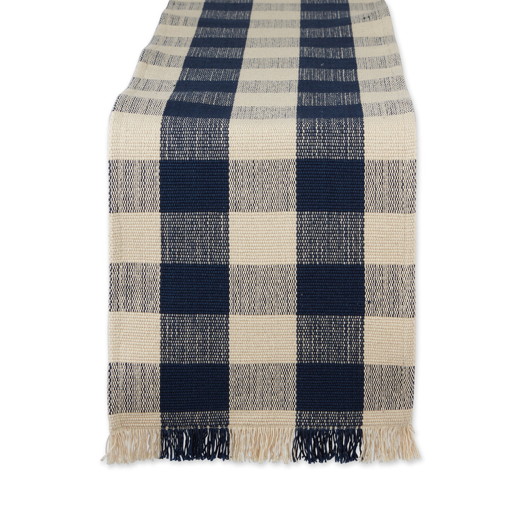 Sailor Blue Check Fringe Table Runner - 13 X 75