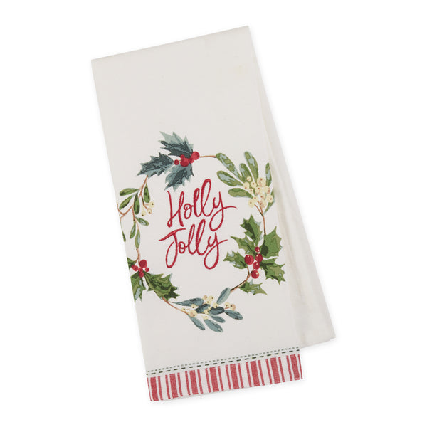 Holly Jolly Wreath Embellished Dishtowel