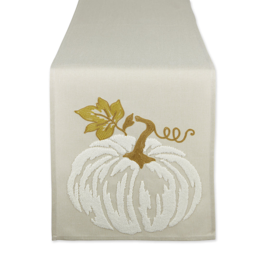 White Pumpkin Embroidered Table Runner - 14 X 70